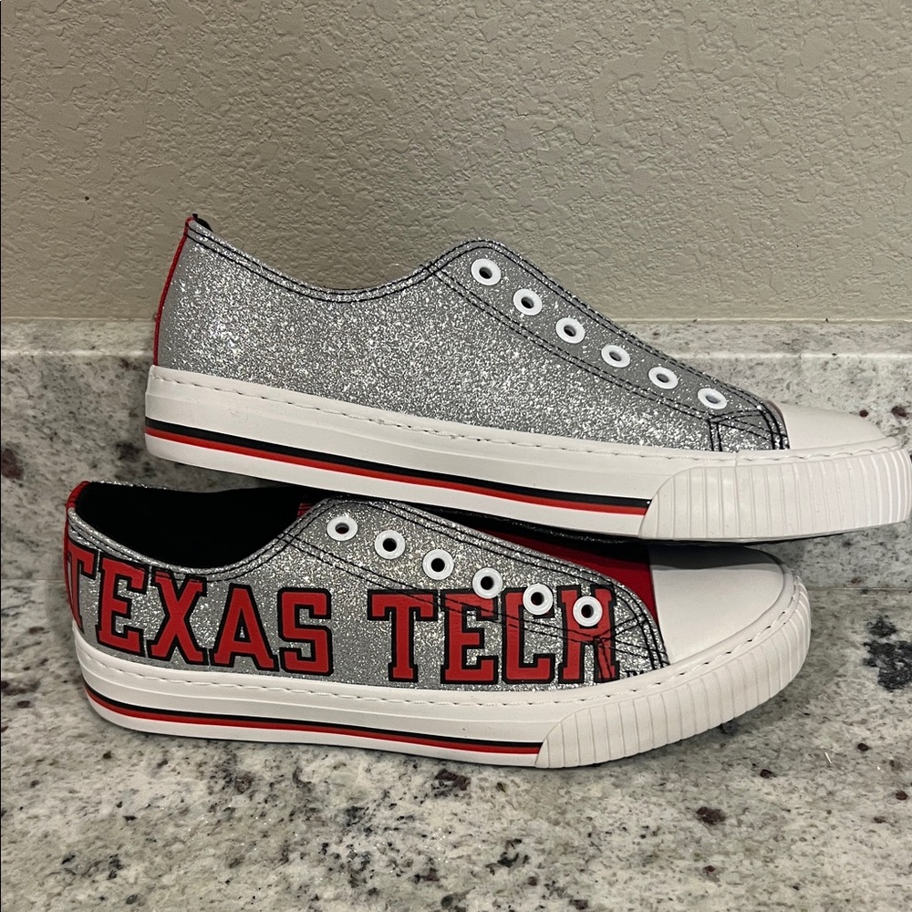 Texas Tech Women's Silver and Red Sneakers